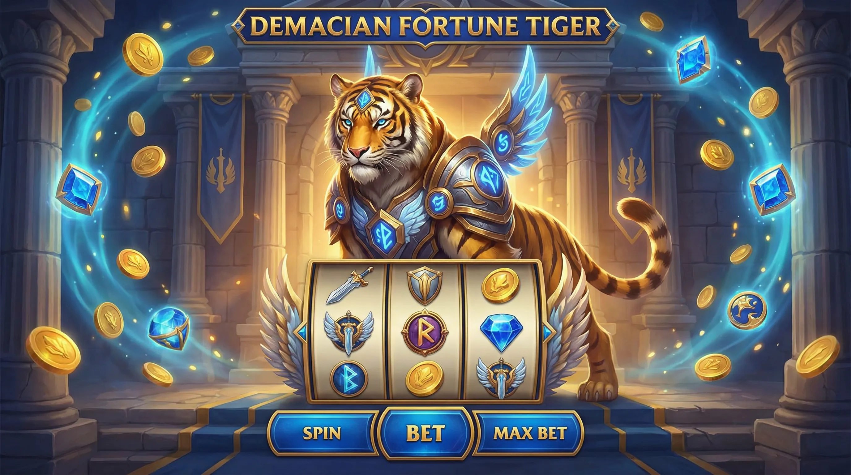 Fortune Tiger Demaciano - Tigre da Fortuna com armadura dourada